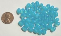50 9x6mm Milky Aqua Opal Glass Oval Beads